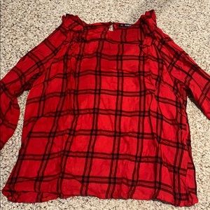 Red and black plaid longsleeve blouse